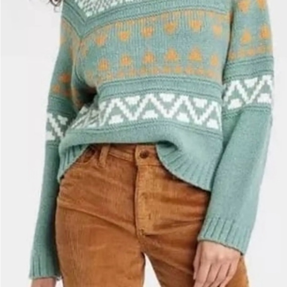 Universal Thread Teal And Orange Patterned Sweater - image 1
